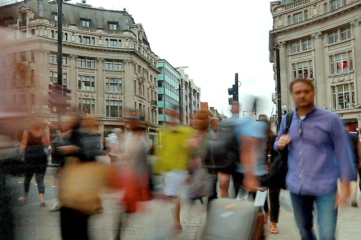 People blurred by movement. 