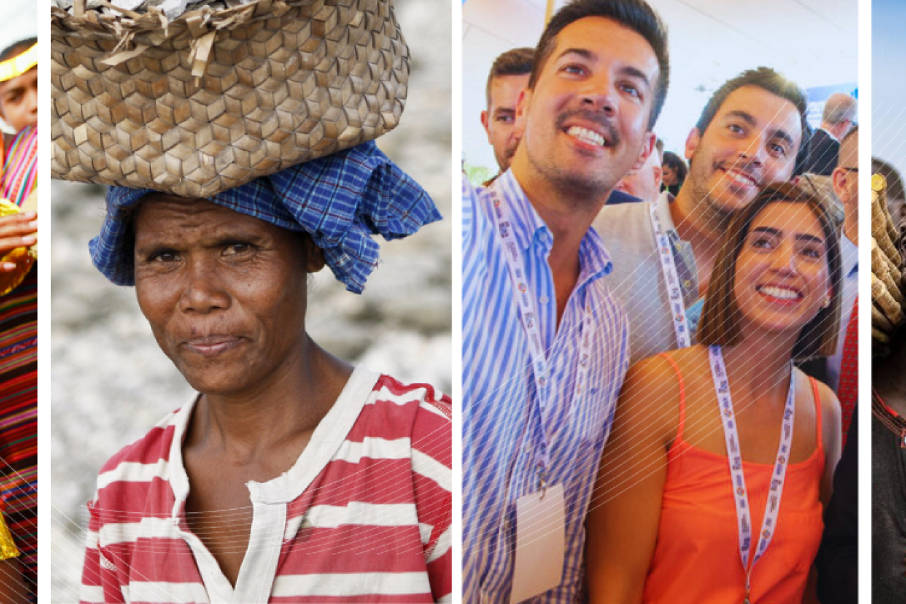 collage of images of groups of smiling people